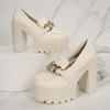 Metal Chain Professional Shoes Women's 2025 Autumn New Thick-heeled Plus-size High-heeled Shoes