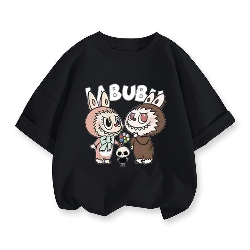 

Футболка с коротким рукавом Labubu для девочек, милая футболка с принтом для детей, топы 100
