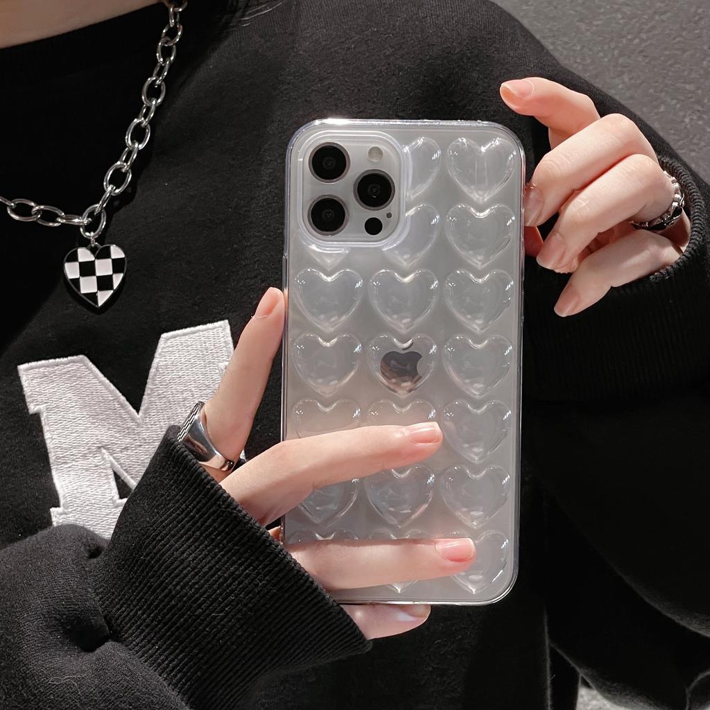 Sött 3D-hjärta Fodral För iPhone 14 13 12 11 15 Pro Max XS XR X 16 Plus Tecknad Klar Färg Bakskydd För 12 13 Mini Fodral