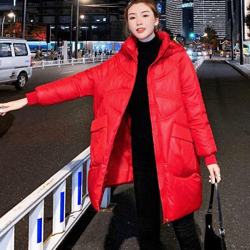 Down Cotton Coat Long Women's Winter Jacket Outerwear Loose Hooded Cotton Clothes Female Warm Parker Overcoat Purple Black