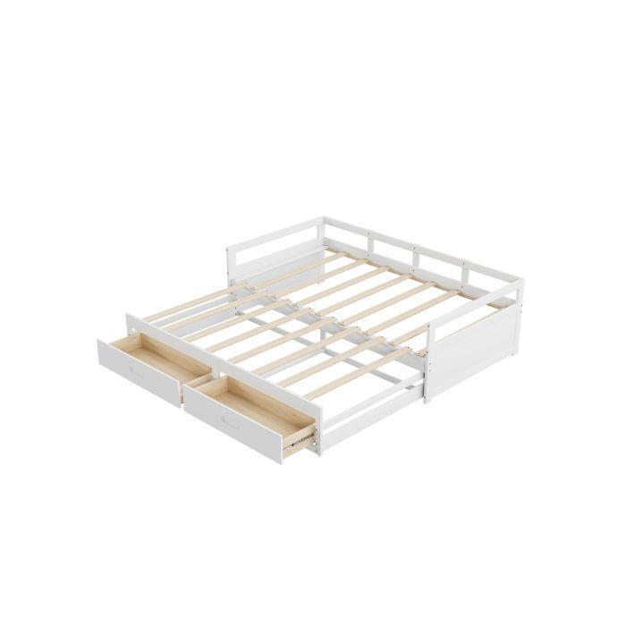 Canapé-lit - MUVOE - 90/180*200 cm - Blanc - Bois massif - Avec tiroirs de rangement