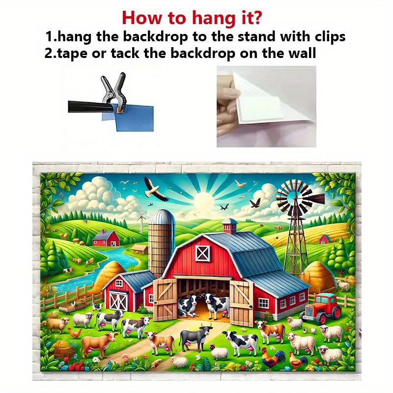 Farmhouse Scene Wall Banner - Vibrant Farm Animals and Rural Barn Design Farmhouse Decoration