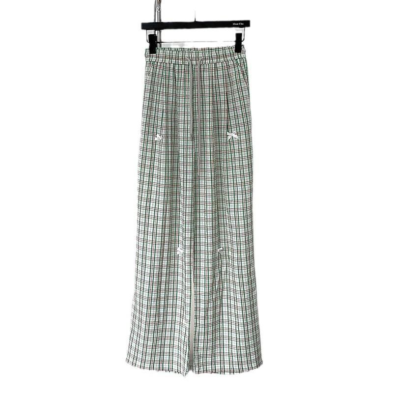 Women's Patchwork Color Contrast Plaid Loose Mopping Casual Fashion Wide Leg Pants