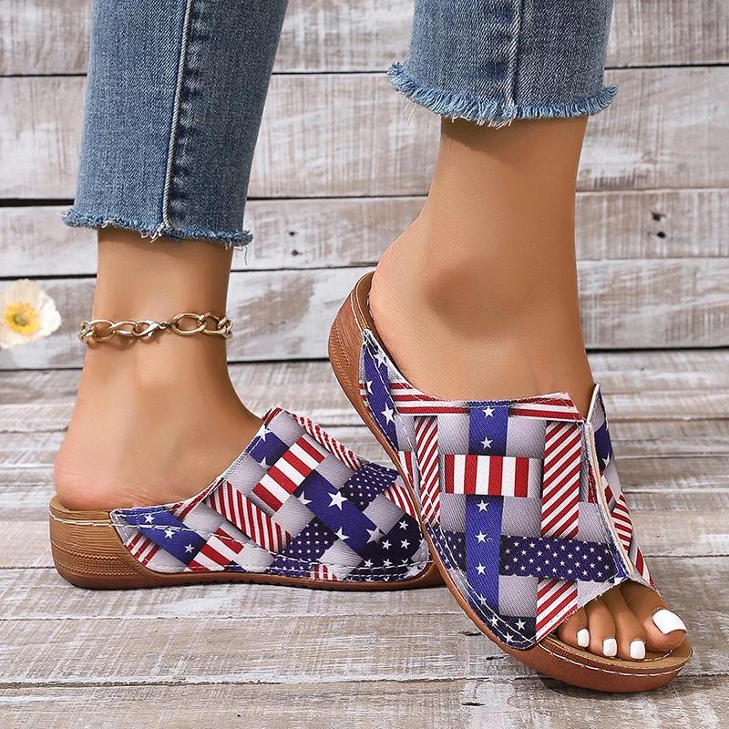 Fashion Fashion Print Platform Slippers Women Summer 2025 Open Toe Thick Bottom Slides Woman Perfect for Independence Day Celebration