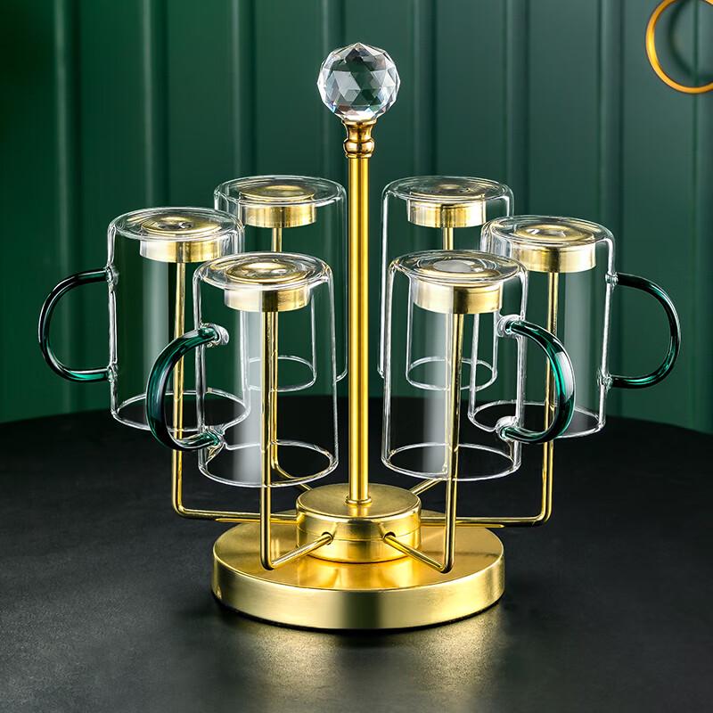 Naijiang 6-Piece Light Luxury Glass Cup Set with Gold Holder