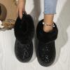 Women's Plus Size New Autumn Winter Chunky Sole Thickened Furry Snow Boots Sequin Upper