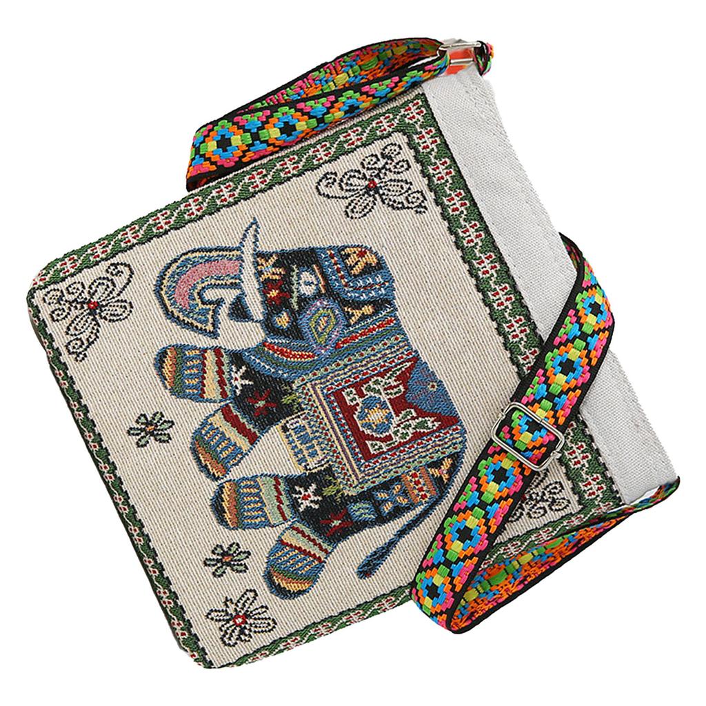 Elephant Hobo Women Messenger Shoulder Bag Handmade Embroidered Wide Adjustable Straps Large