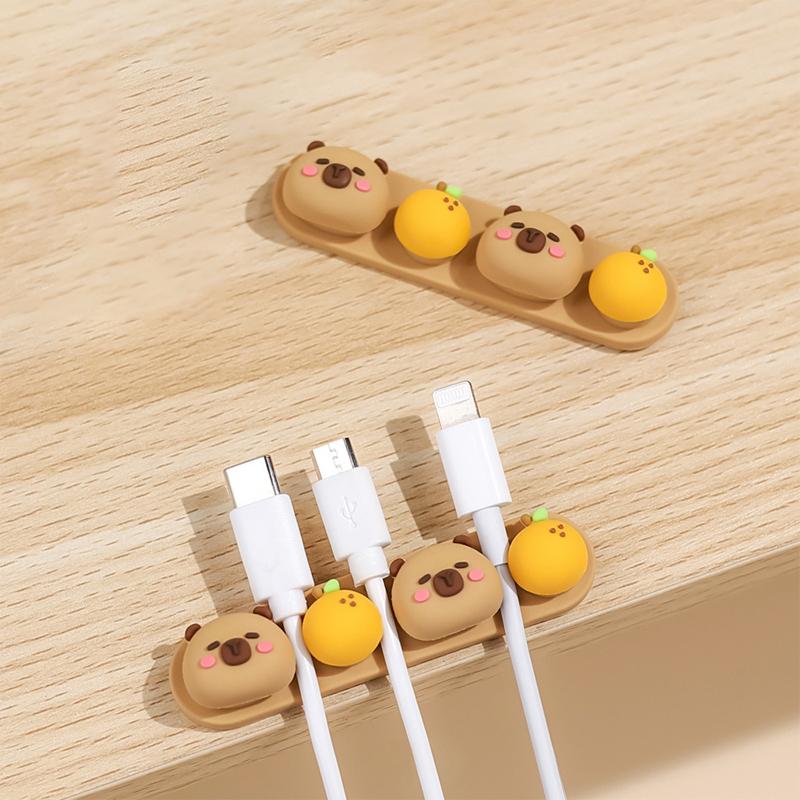 

Портативный органайзер для кабелей капибара, силиконовый, без пробивки, фиксатор для кабелей передачи данных, органайзер для кабелей, мультяшный органайзер для зарядных кабелей