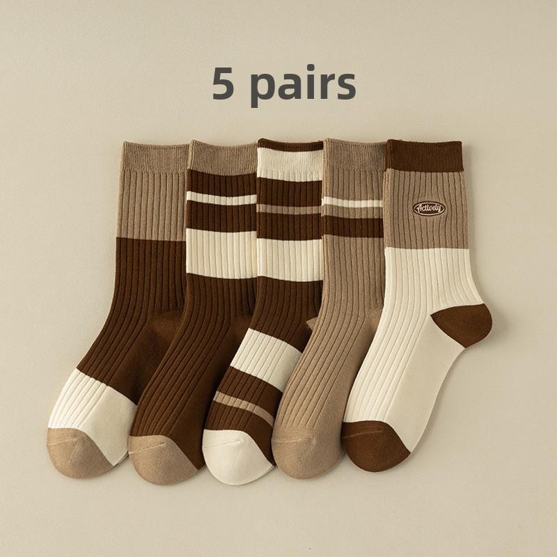 

5 пар женских носков весна-осень без косточек с вышивкой, цветовое соответствие не падает трубка в трубке ворс носки 5 Pairs