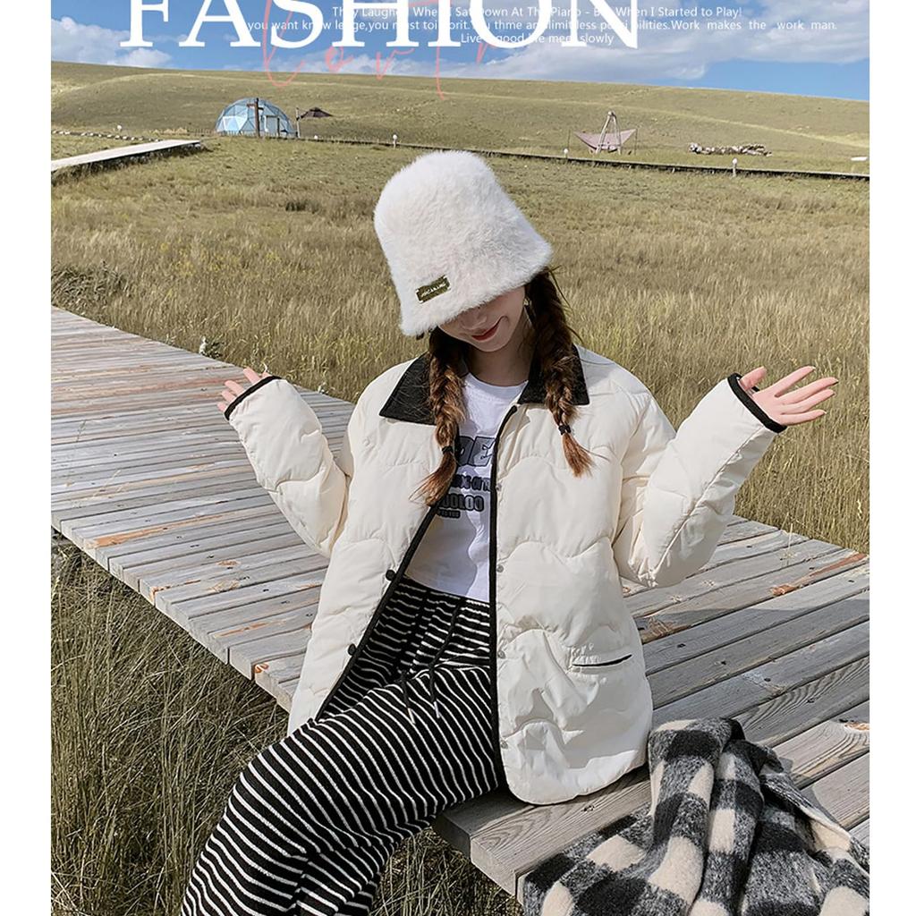 Kayiyasu Down Short Women's Jacket, Collarless, Quilted, Outerwear, Padded, Length, Lightweight, Fall/Winter (XL, Beige)