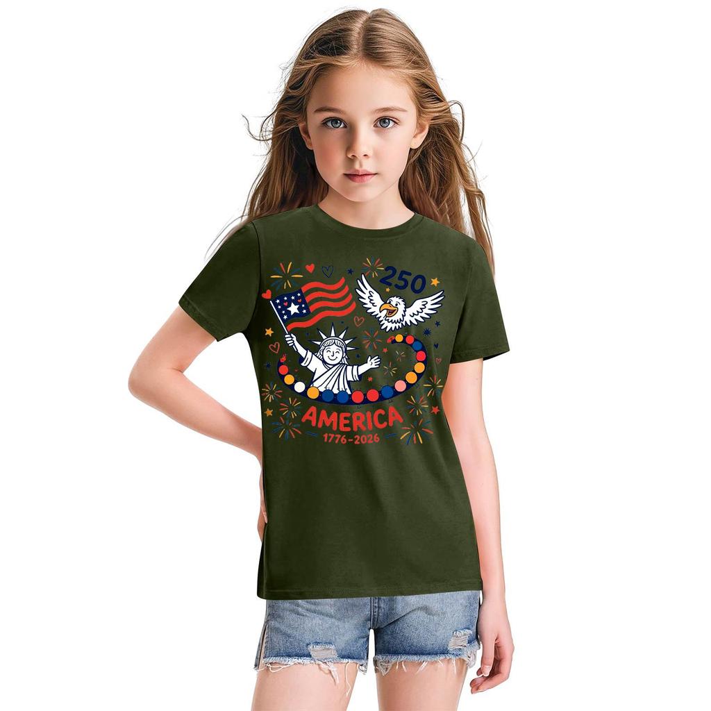 Fashionable Round Neck Short Sleeve Work Clothes Printed Tops For KID Summer Tops