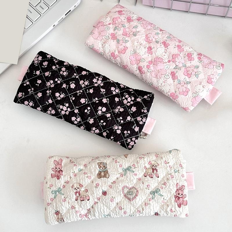 Lace Floral Pencil Case Ins Style Mini Makeup Bag Sundry Change Storage Bag Large Capacity Stationery Organizer Pen Bag