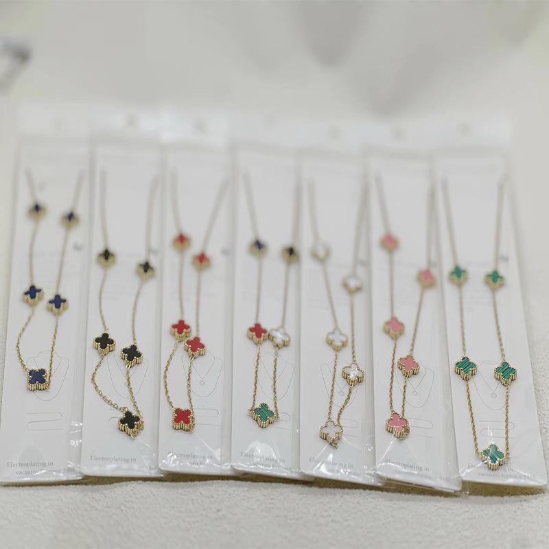 Neue 13mm Vierblattklee Fünf-Blüten-Halskette Verblasst Nicht Hohe Version 11mm Titanstahl Schlüsselbeinkette Schmuck