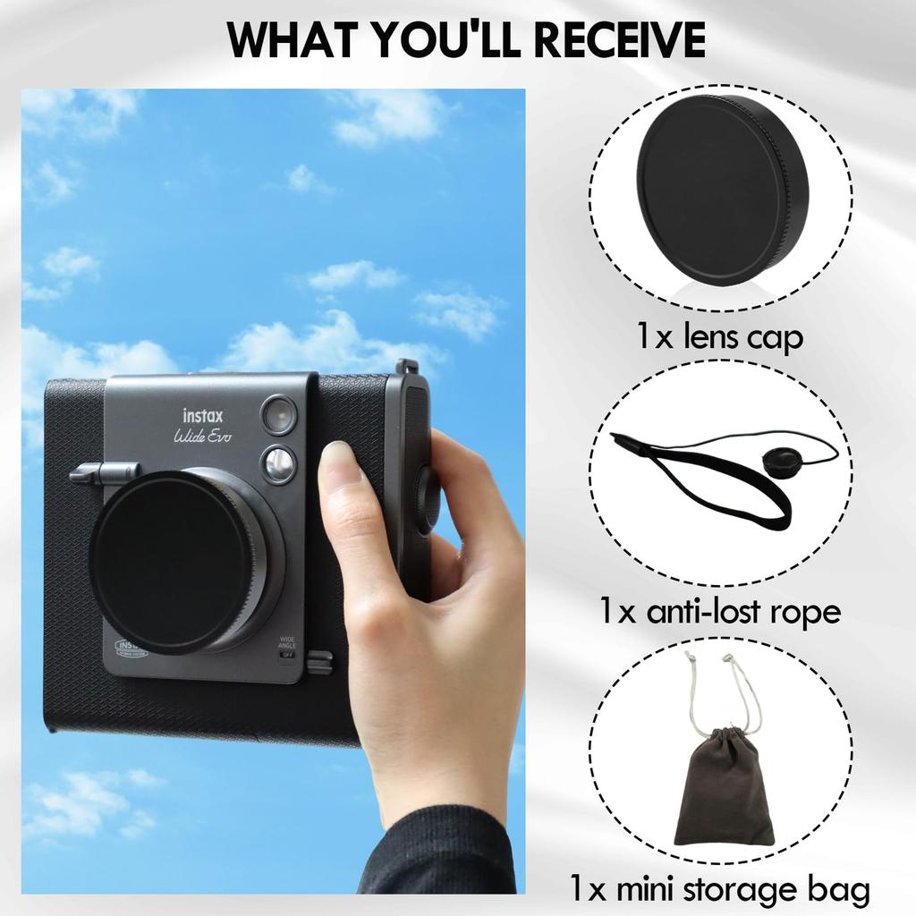 HIYQIN Lens Cap for Fuji Instax Wide Evo, Anti-Scratch Aluminum Lens Cover with Anti-Lost String - Black