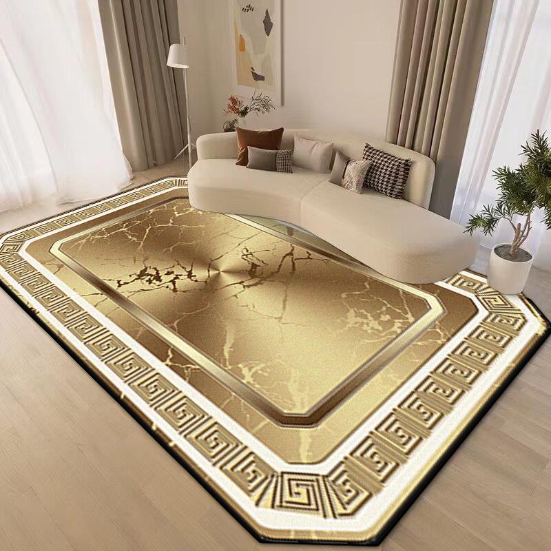 Zlatý koberec v čínském stylu Obývací pokoj Luxusní dekorace Ložnice Nadýchaná měkká podložka na podlahu Salonek Noční stolek Pratelný Protiskluzový koberec Domov