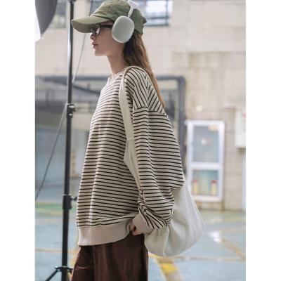 Louvre Early Spring Japanese Retro Striped Sweater - Comfortable, Loose, Casual Top for Women