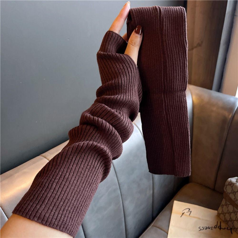 Warm Half Finger Solid Color Female Arm Warmers Long Gloves Wool Sleeve Cuff Knitted Arm Warmers
