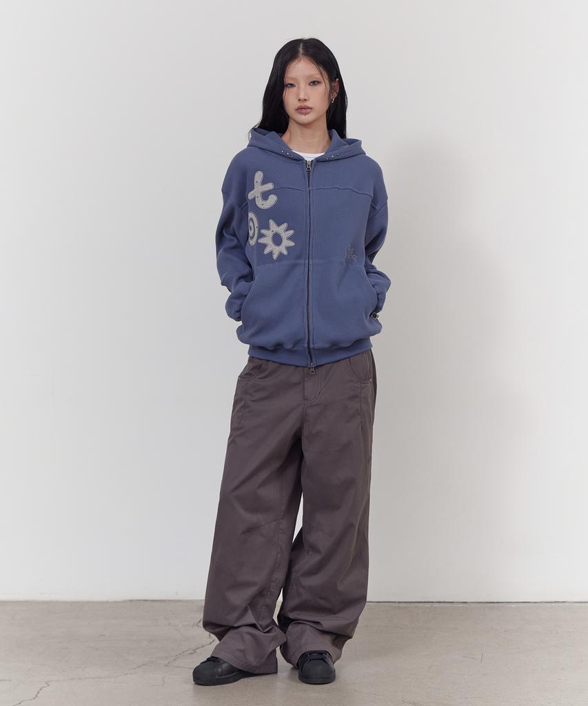Tony Lawrence Applique Waffle Zip-Up Hoodie Blue