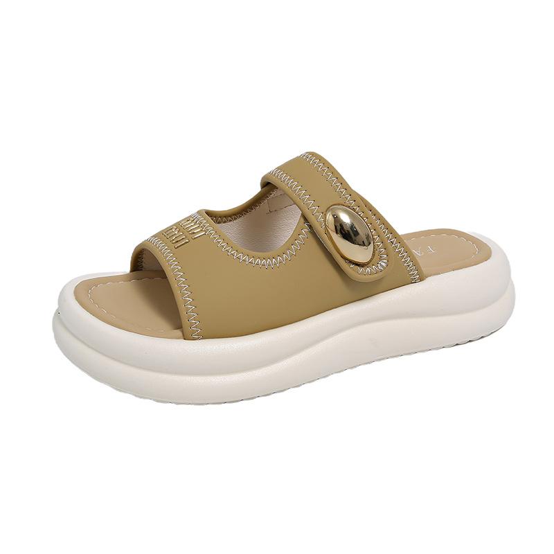 

Босоножки на толстой подошве 2025 новые шлепанцы на липучке с надписью Xiaoxiangfeng, пляжные сандалии, сандалии на плоской подошве 41 хаки