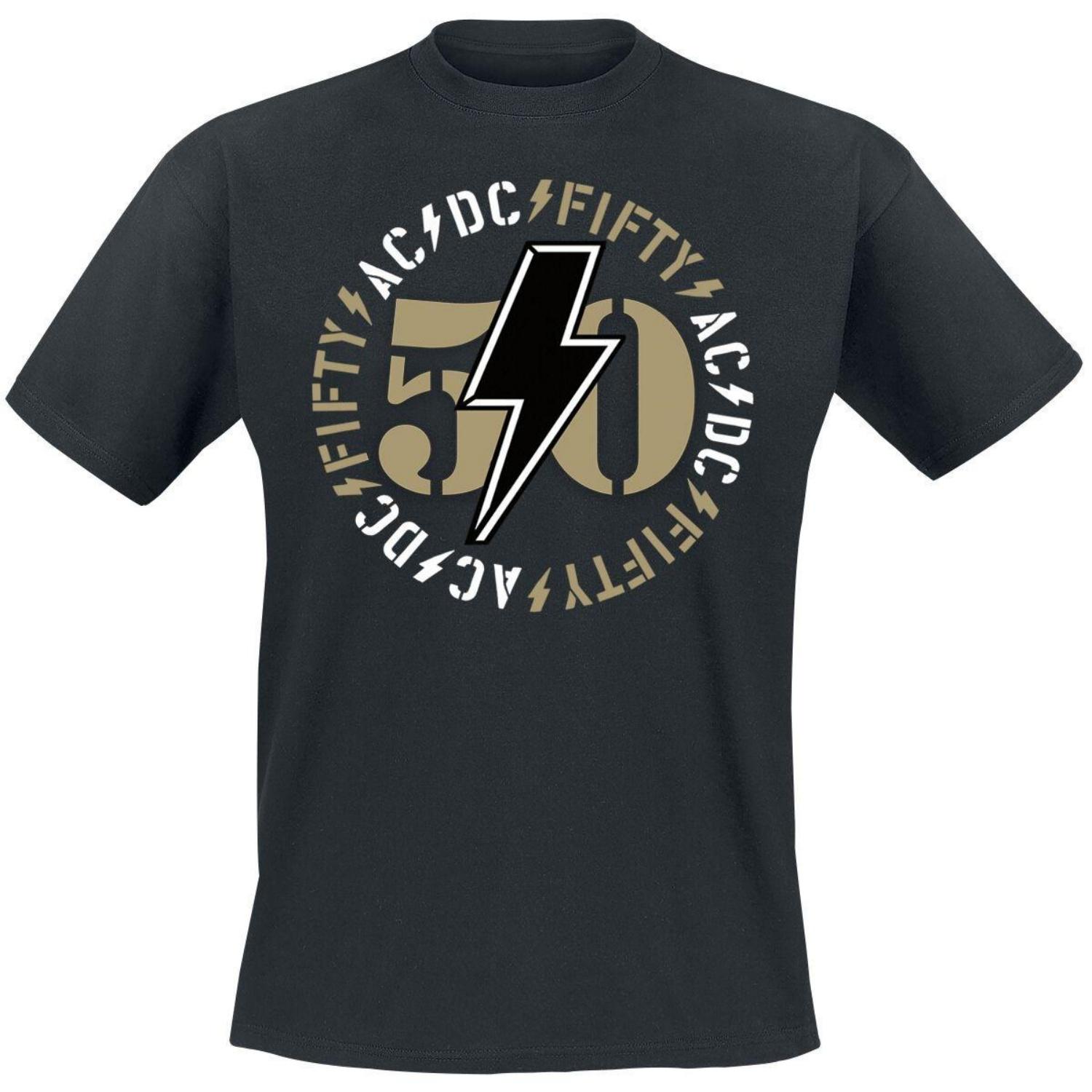 

AC_DC 50th Anniversary Lightning Hard Rock Tee for Fans Who Love Band’s Iconic Design In Casual Wear S чёрный