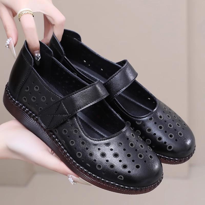GKTINOO Genuine Leather Shoes Flat Women Sandals 2025 New Spring Summer Hook & Loop Hollow Platform Sandals Large Size