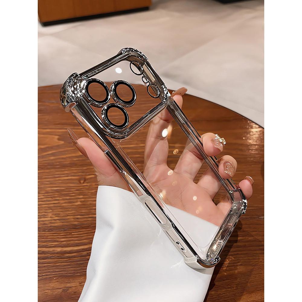 Coque transparente plaquée électro pour iPhone 17 Pro Max 16 15 Plus Protection complète de l'objectif Pare-chocs à coussin d'air Pour 11 12 13 14 Pro Max