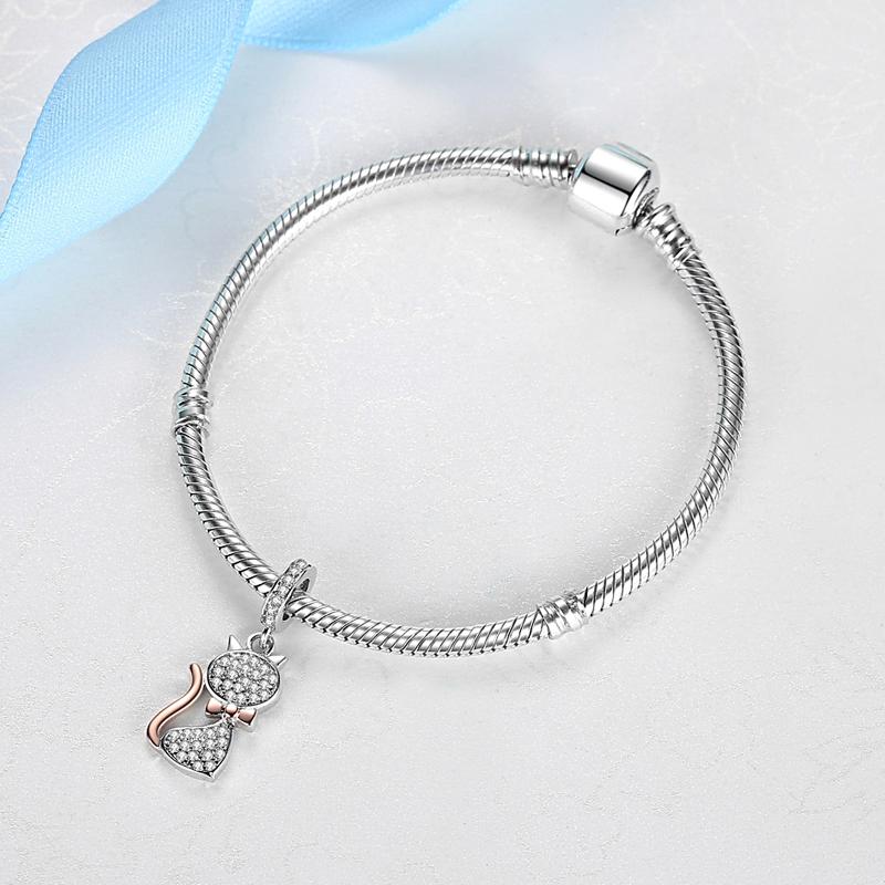 Original 925 Sterling copper Charm Bead Family Tree Mom Pendant Safety Chain Charms Rose Gold Fit Brand Bracelets DIY Zircon