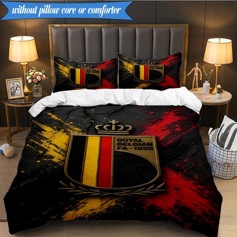 3PCS Belgian Football Association Emblem Bedding Set 2D Printing (Includes 1 Duvet Cover + 2 Pillowcases Coreless), Bedroom decor,Fan gift