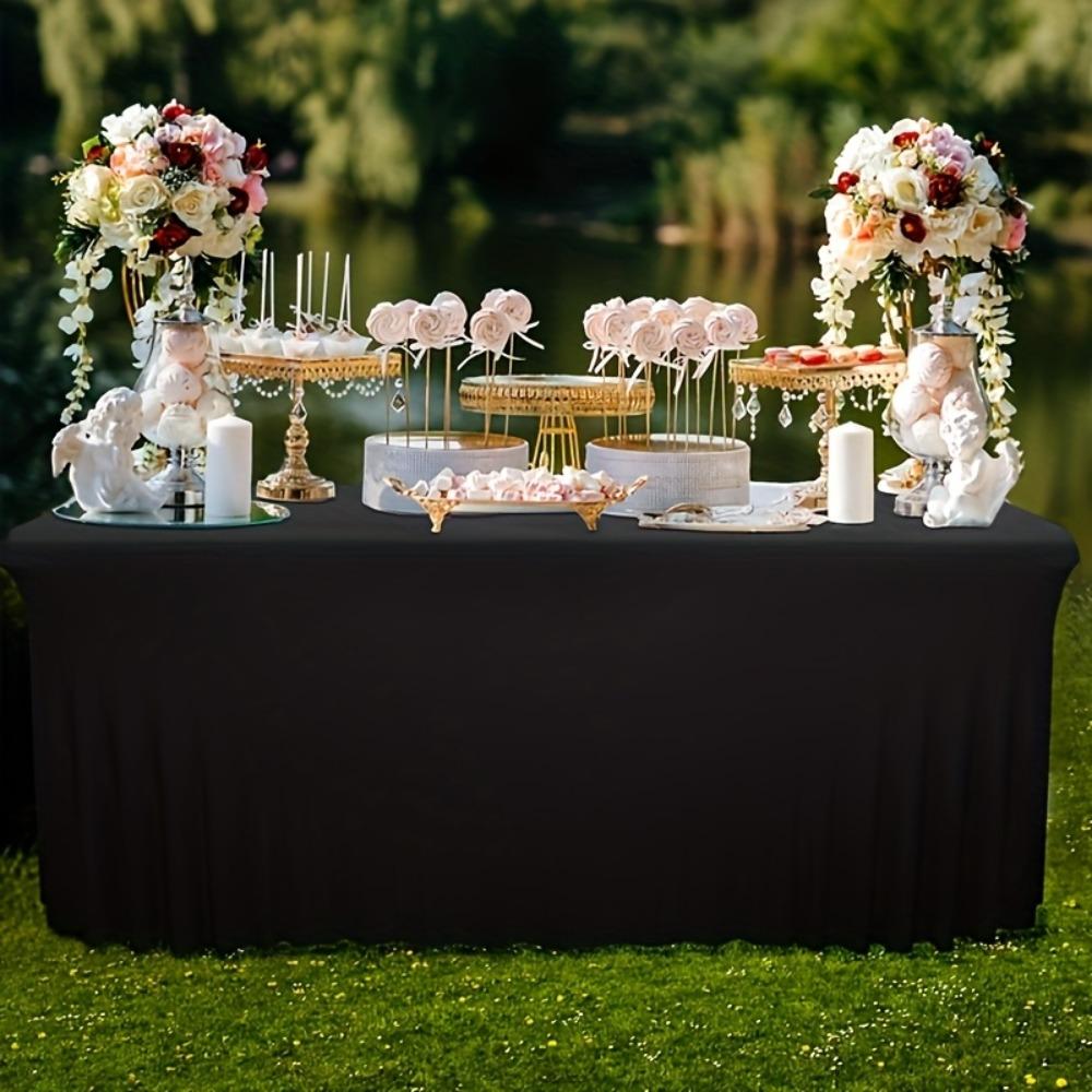 Simple Solid Color Spandex Stretch Tablecloth Rectangular Dustproof Table Cover Elastic Washable Exhibition Table Decor Wedding