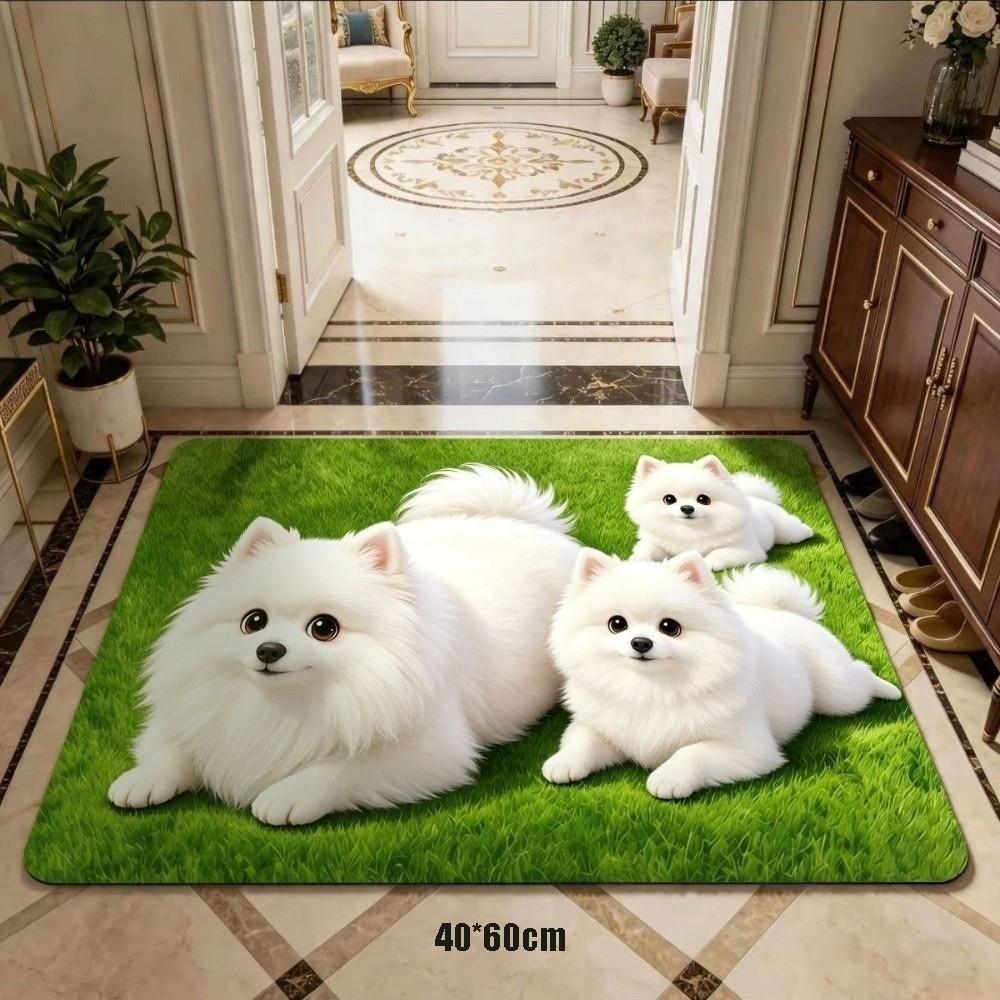 3D Printed Pomeranian Dog Mat Absorbent Animal Shaped Carpet Cute Diatom Mud Mat Home Floor Decor
