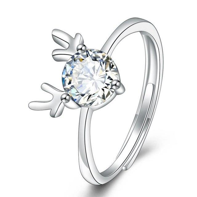 ANENJERY Anello nuziale rotondo a forma di cuore con zirconi da un carato scintillante per donna, anello aperto classico e delicato bague anillo