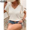 Women's Fashion Casual Summer Spring Solid Color Print Short Sleeve V-Neck Blouses & Shirts