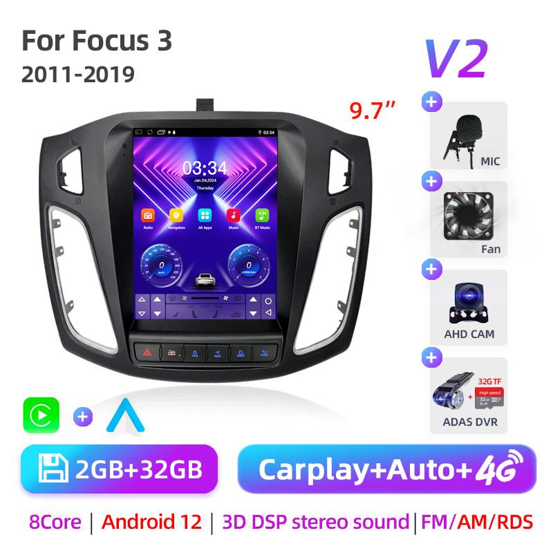 8Core 2 Din Android 12 Car Radio for Ford Focus 3 Mk 3 2011 2012 - 2019 Multimedia Video Player 2Din Carplay Auto Stereo DVD
