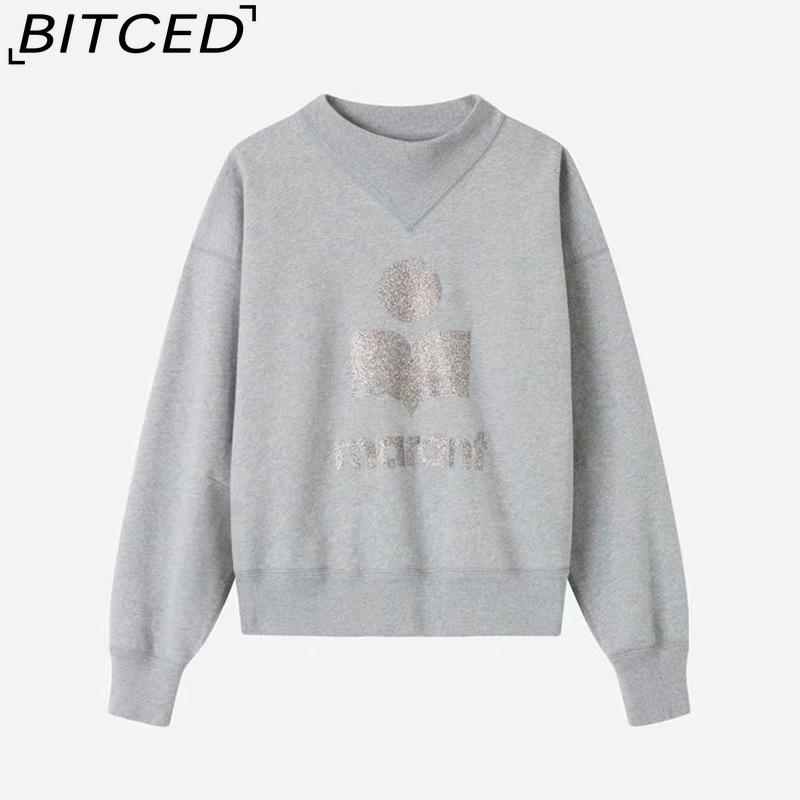 BITCED Damen Herbst/Winter Glitzer-Print Halbhoher Kragen Baumwolle Stehkragen Sweatshirt