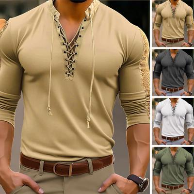 Männer Einfarbig Slim Fit T-shirt V-ausschnitt Spitze Up Langarm Muscle Tops Hohe Elastische Erwachsene Männer Shirt Tops