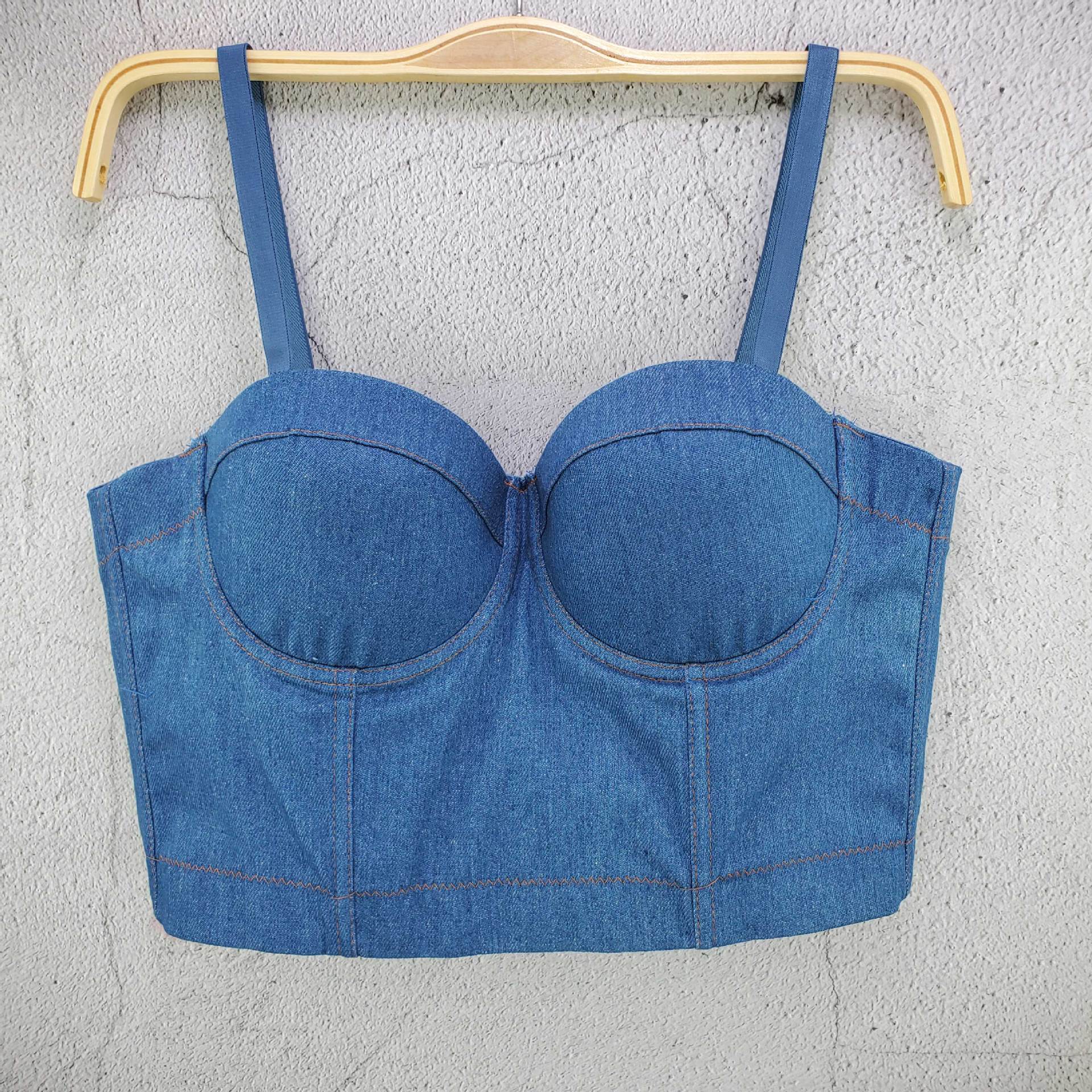 

Джинсовый топ-майка однотонный в корейском стиле универсальный сексуальный стиль подростковая серия верхняя одежда женский жилет майки и топы 36/80 синий