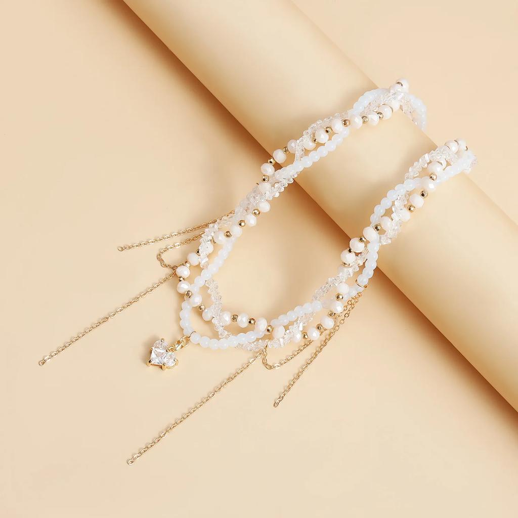 Ins Multi-layer Imitation Pearls Multilayer Tassels Necklace Cool Cross Star Crystal Tassels Chokers Necklace Chain Jewelry