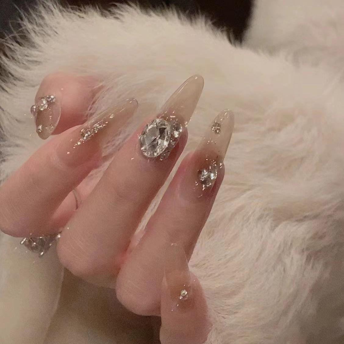 

Fanhua Накладные ногти для ношения на руках Высококлассные расписанные вручную разноцветные цветы Съемные и используются для готового маникюра Large L