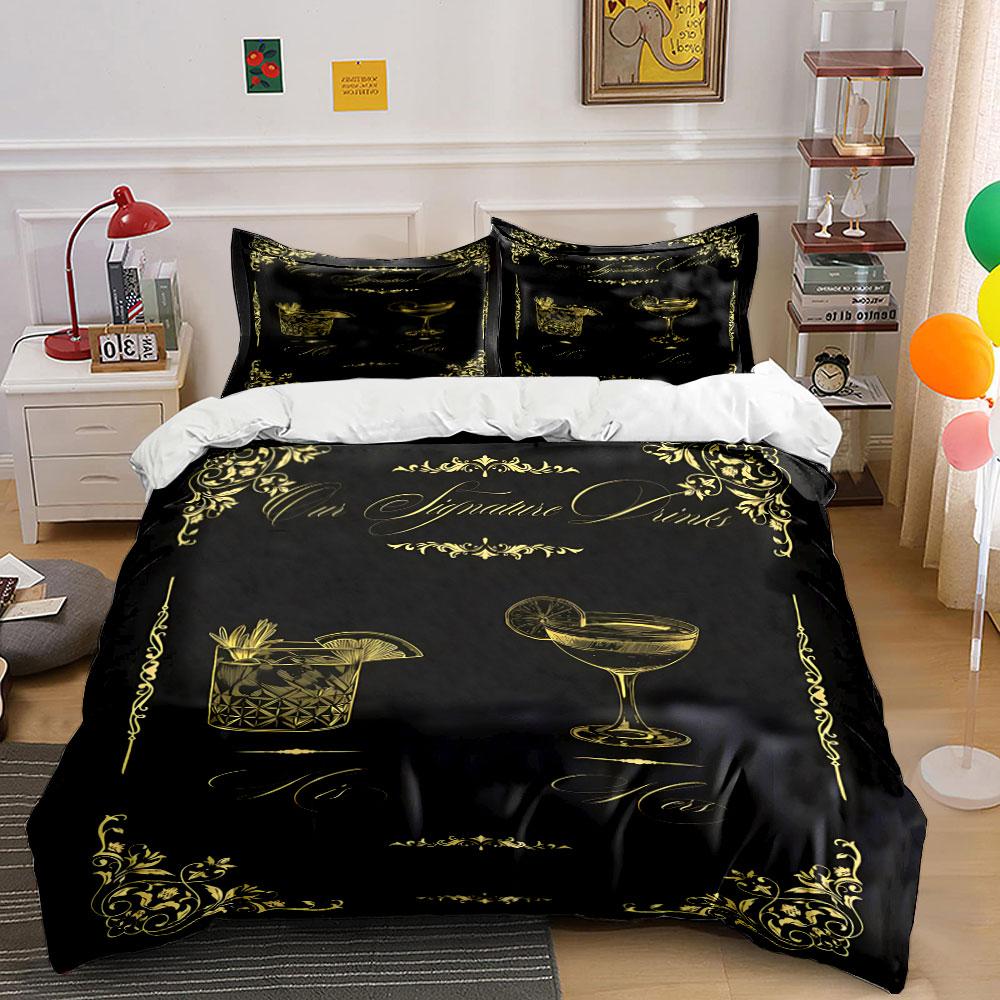 "Golden Cocktail Elegance Vibes" Bedding sets Duvet covers Pillowcases(1* Duvet Cover 2* Pillowcases without duvet insert)