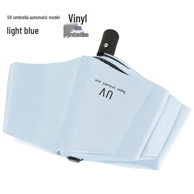 Women's Foldable UV Protection Sunshade: Black Vinyl Automatic Umbrella for Rain or Shine