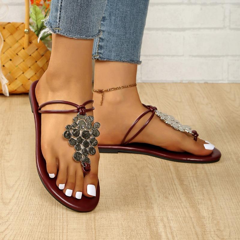 Women's Flat Slippers Summer New Round Toe Clip with Glitter Soft Soled Anti-slip Wear-resistant Plus-size Sandals
