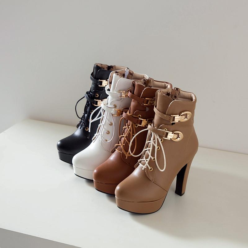 Damen High Heel Stiefeletten Neue Wasserdichte Plateau klobige Große Römische Stiefeletten für Herbst und Winter