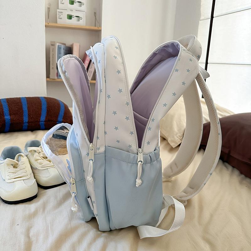 Women's Large Capacity Backpack Color Block Student Schoolbag Girls Stars Print Backpack