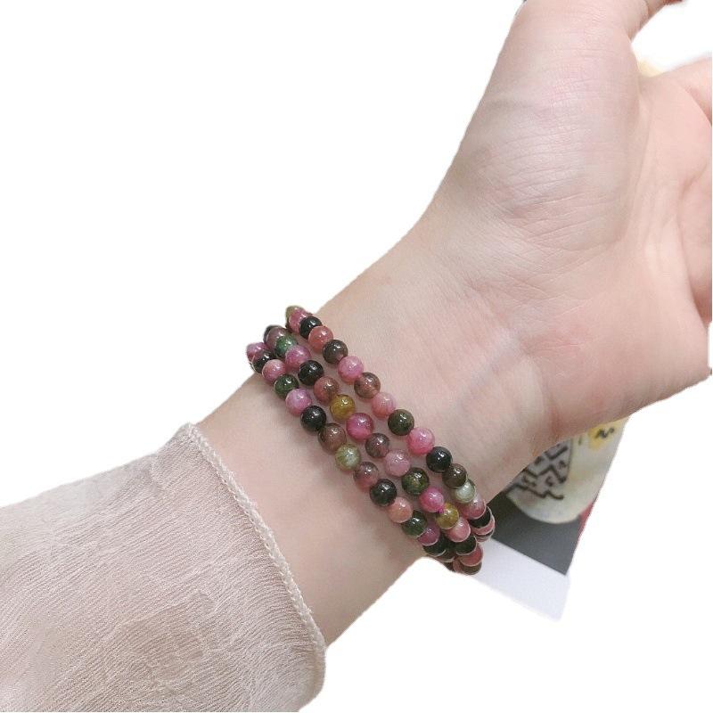 Natural Three-Circle Small Bead Tourmaline Bracelet for Women, Fortune Crystal, Enhances Female Charm, Crystal Bracelet
