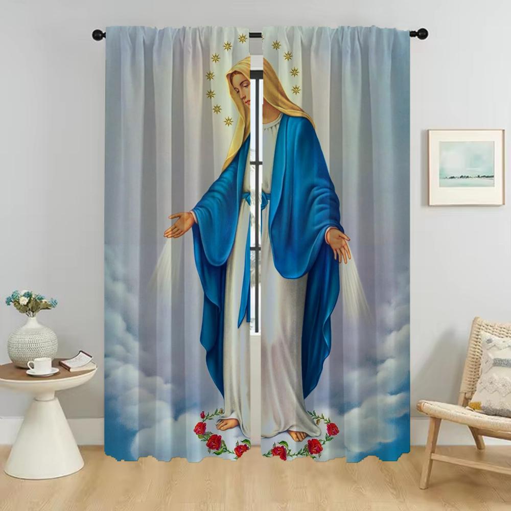 Set Of 2 Curtains Living Room Curtain Virgin Mary Home Interior Halloween Decoration Partition Shades With Mosquito Repellent Polyester Perfect For