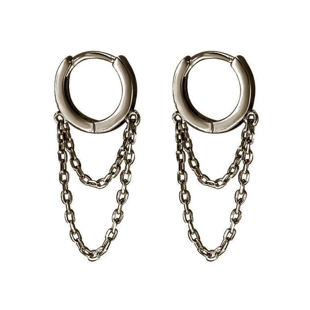 Elegant Double Line Tassel Earrings: 18K Gold, S925 Sterling Silver Studs, Copper Ornament, 14K Gold Chain.