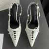 Fashion Design Rivets Back Buckle Strap Women Pumps Hollow Out Lace Up Pointed Toe Low Thin Heels Mules Sandalias De Mujer Shoes