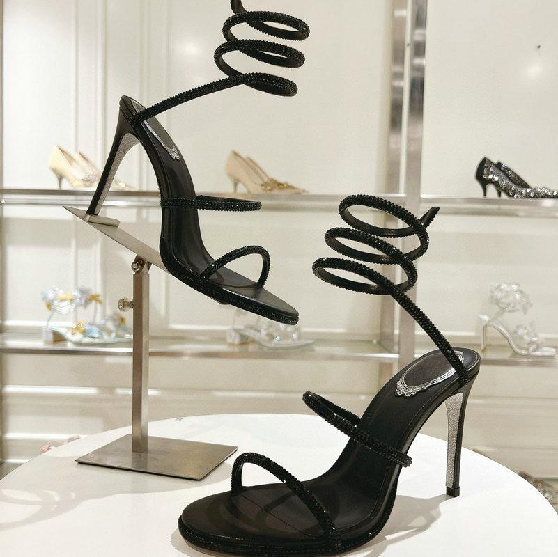 Modische Luxus-Kristall-Schlangen-Roll-Damen-Sandalen, Stilettoabsätze Damen Sommer 2026 High Heels Hochzeit Brautschuhe, Luxuspumps