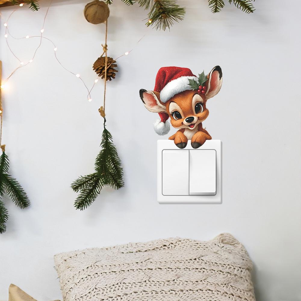 Kreativní nálepka s motivem soba pro dekoraci vypínače v obývacím pokoji, vstupní hale nebo domácnosti, s vánoční čepicí