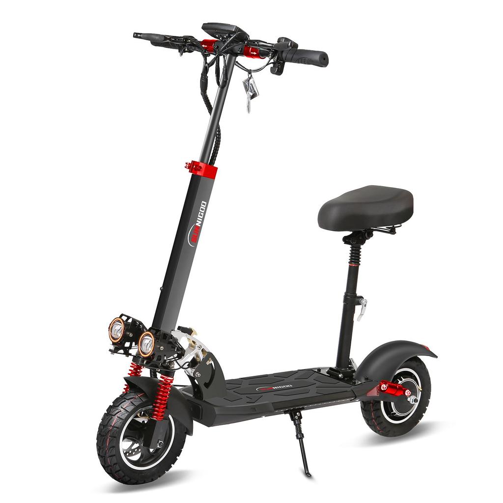 N3L MAX All Terrain Seated E-Scooter, Black & Red Foldable Build, 48V 15Ah Battery, Durable 10 Inch Tire for City Commuting & Casual Outdoor Trips